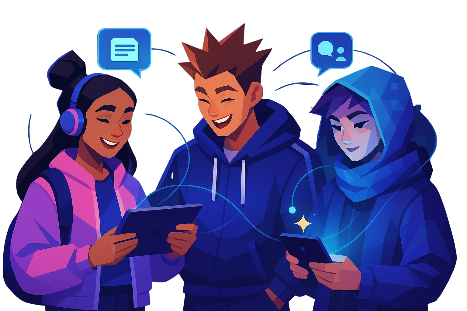 Students studying with digital tools